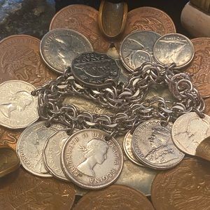 Sterling charm bracelet . 69 grams